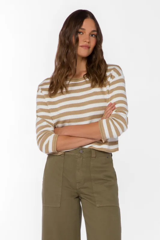 Janae Latte Striped Sweater made by Velvet Heart