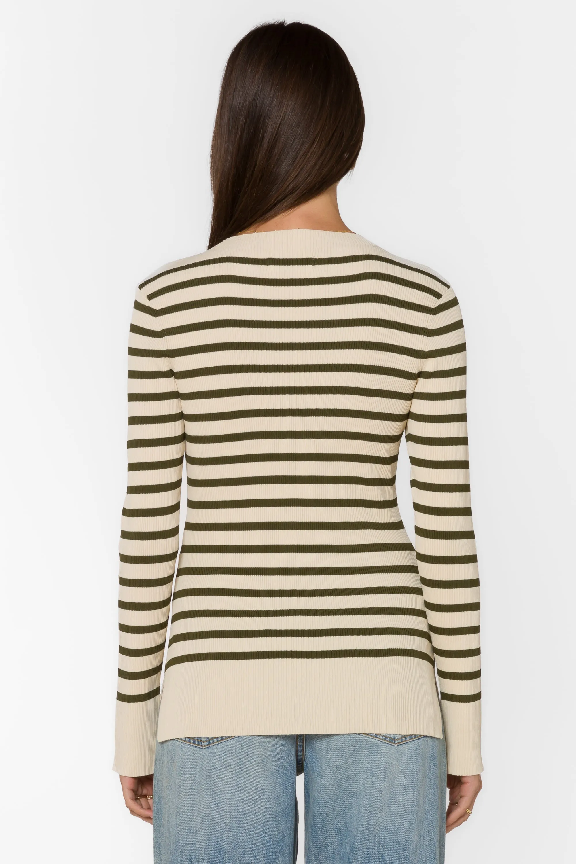 Teresa Off White Fern Green Stripe Sweater sold by Velvet Heart product image thumbnail 5