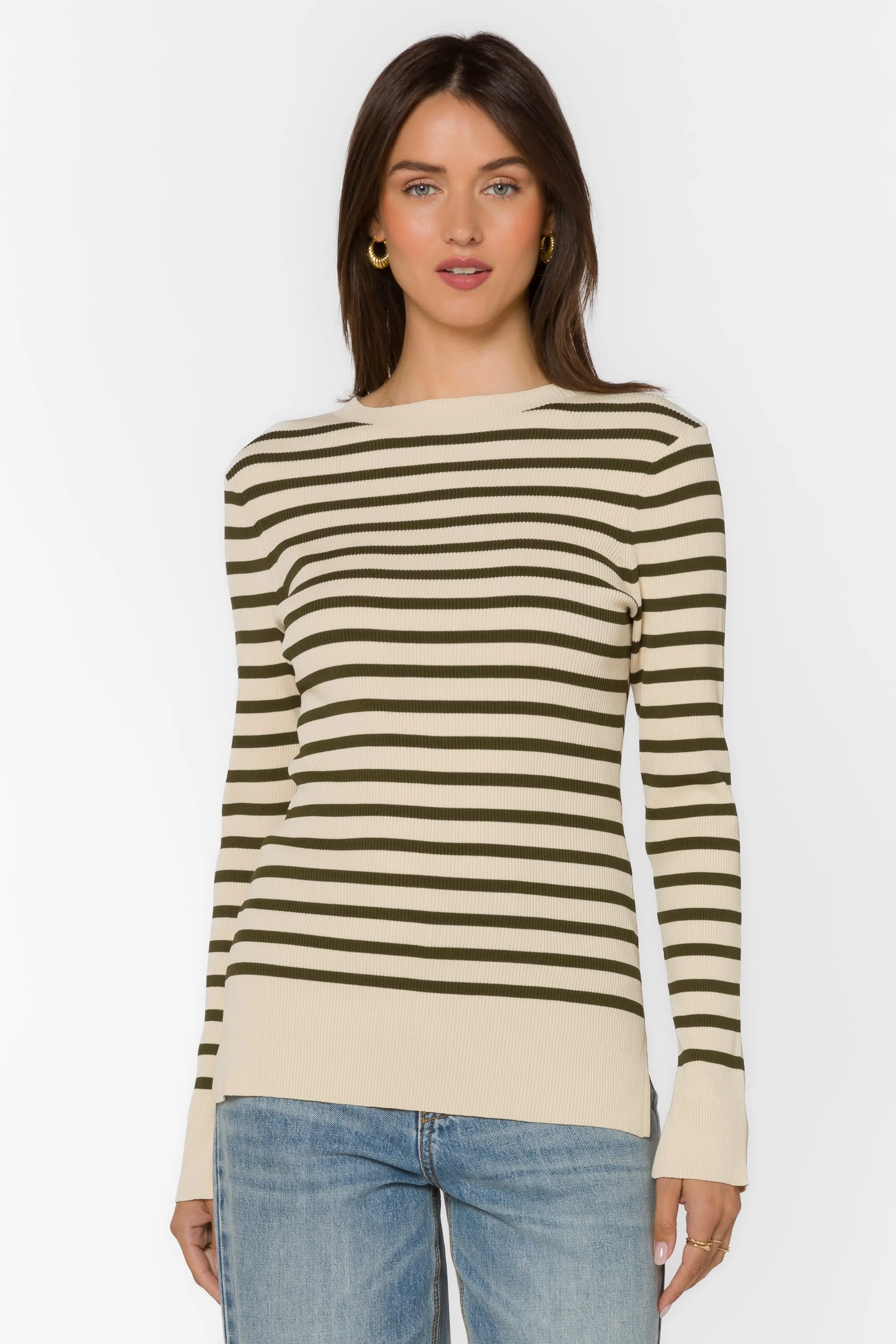 Teresa Off White Fern Green Stripe Sweater sold by Velvet Heart product image thumbnail 4