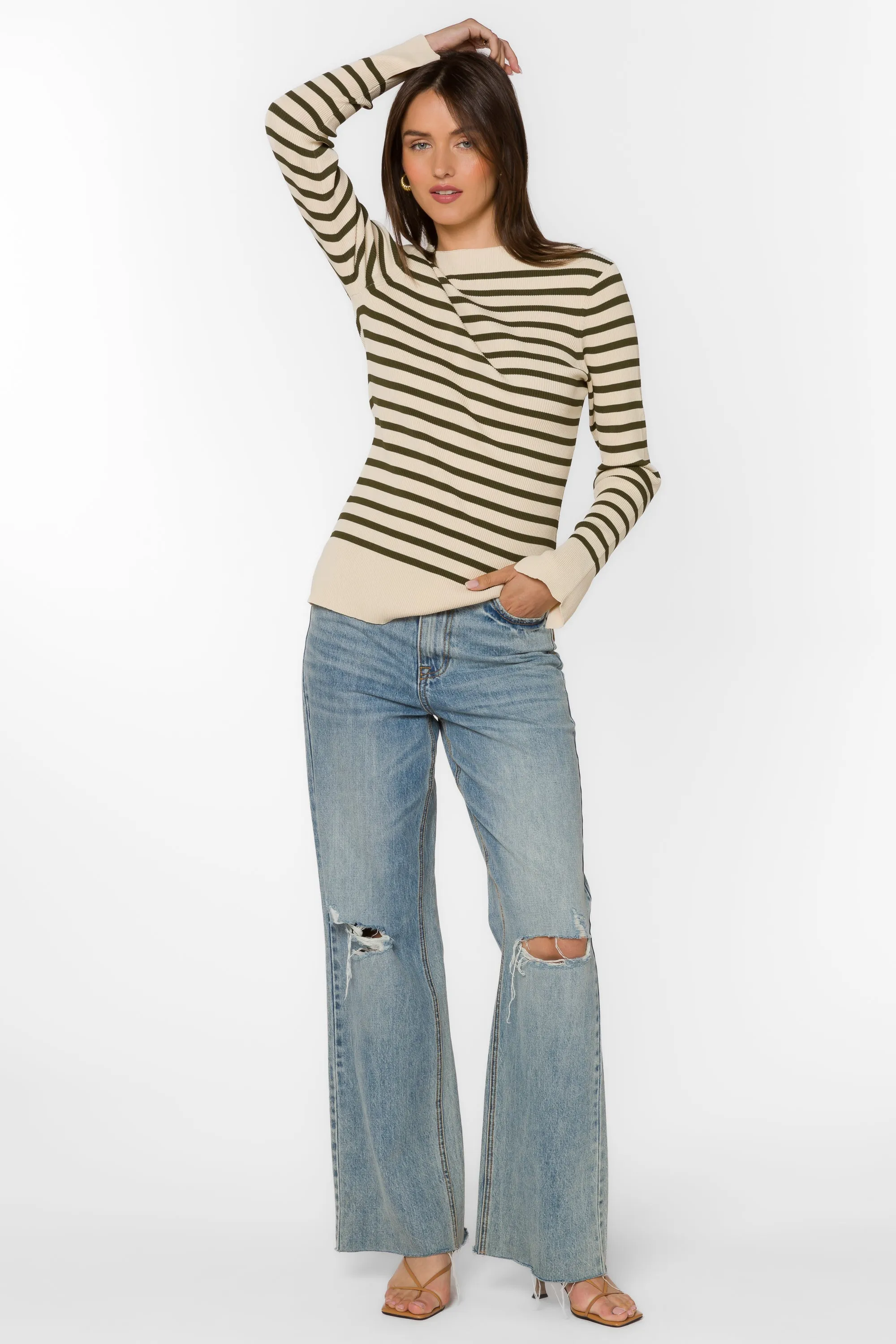 Teresa Off White Fern Green Stripe Sweater sold by Velvet Heart product image thumbnail 3