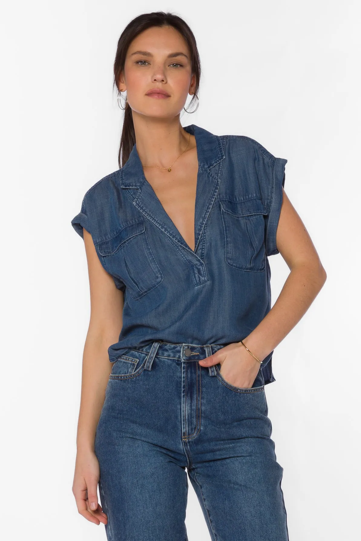 Gavin Calva Blue Top sold by Velvet Heart