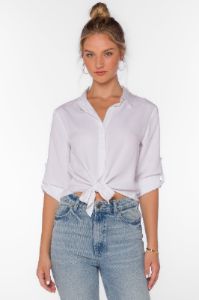 Solange Optic White Waist Tie Top sold by Velvet Heart