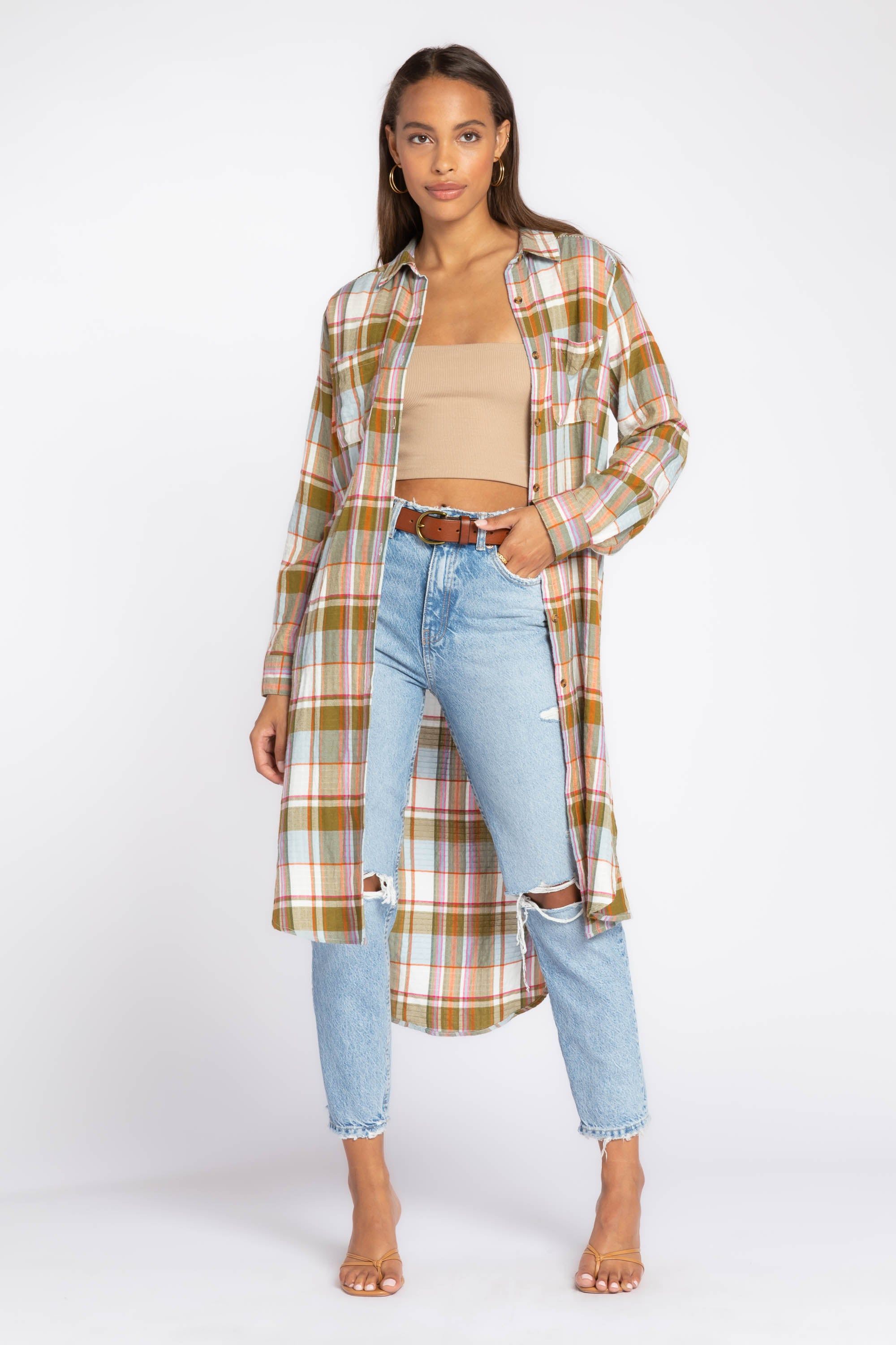 Emerson Olive Plaid Duster sold by Velvet Heart product image thumbnail 4