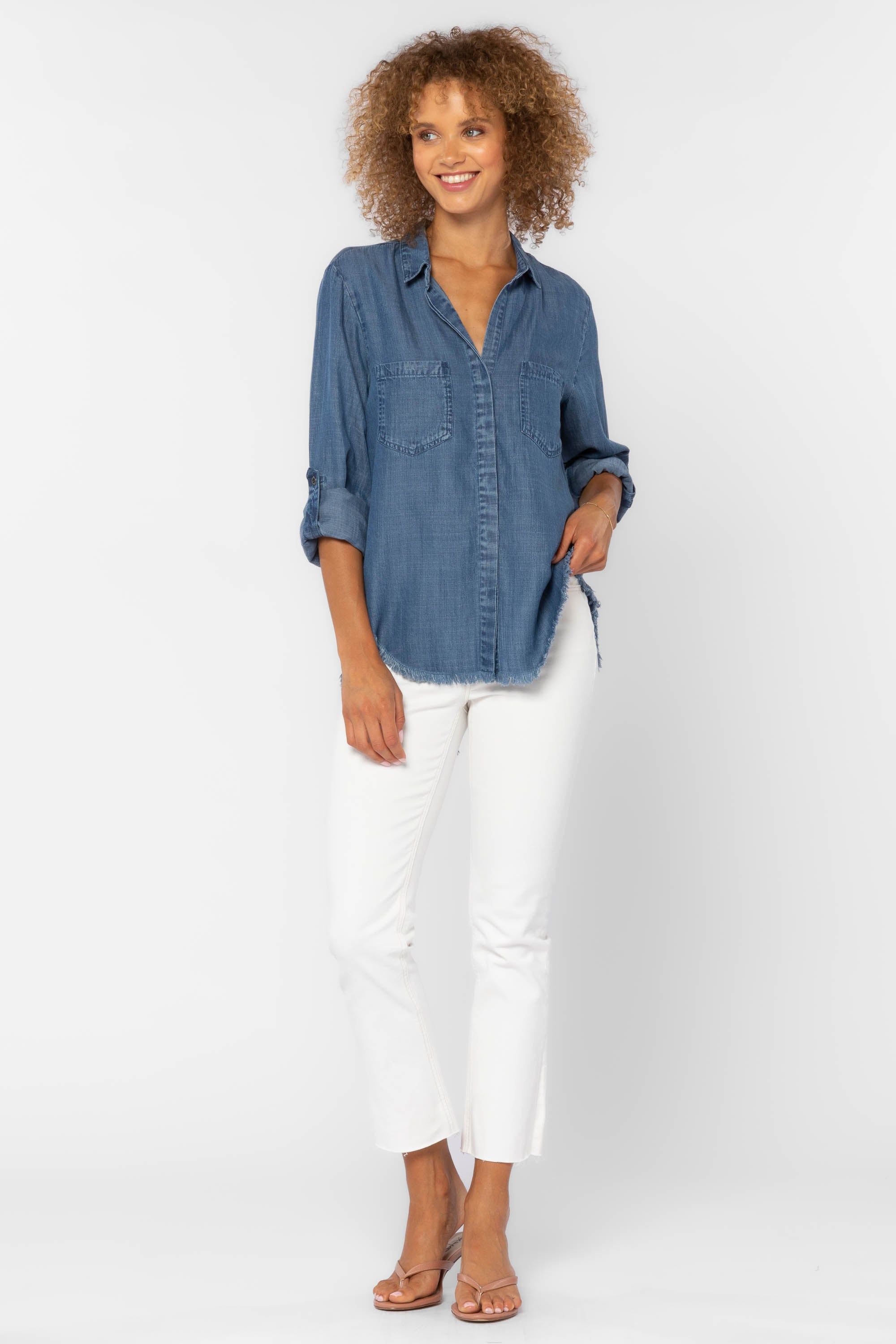 Riley Frayed Blue Denim Shirt sold by Velvet Heart