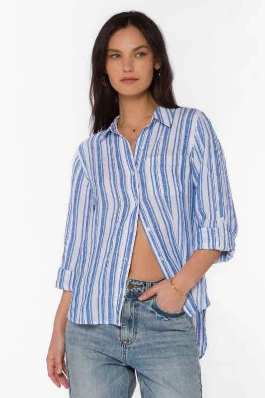 Elisa Blue Stripe Shirt sold by Velvet Heart