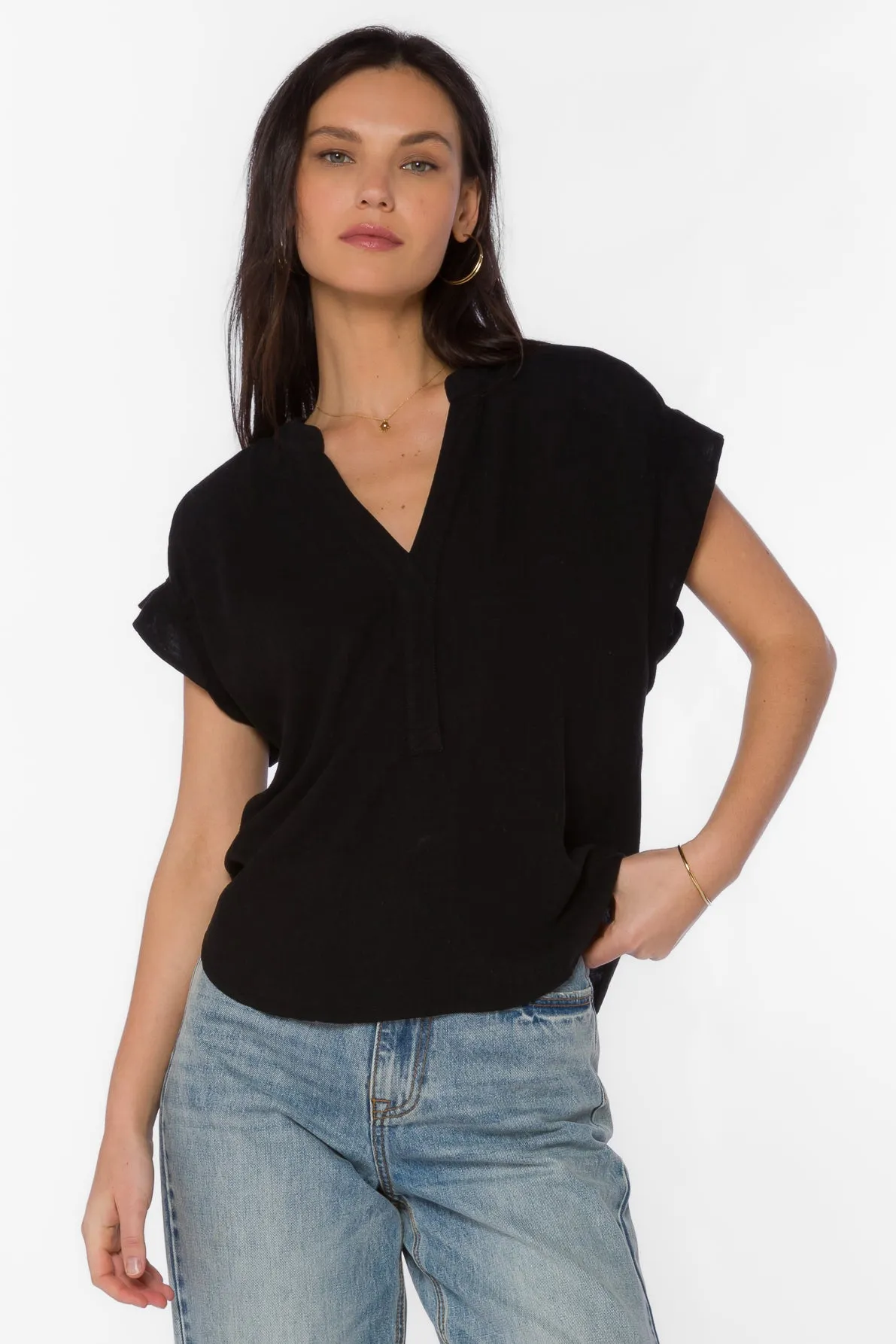 Avery Black Linen Top sold by Velvet Heart