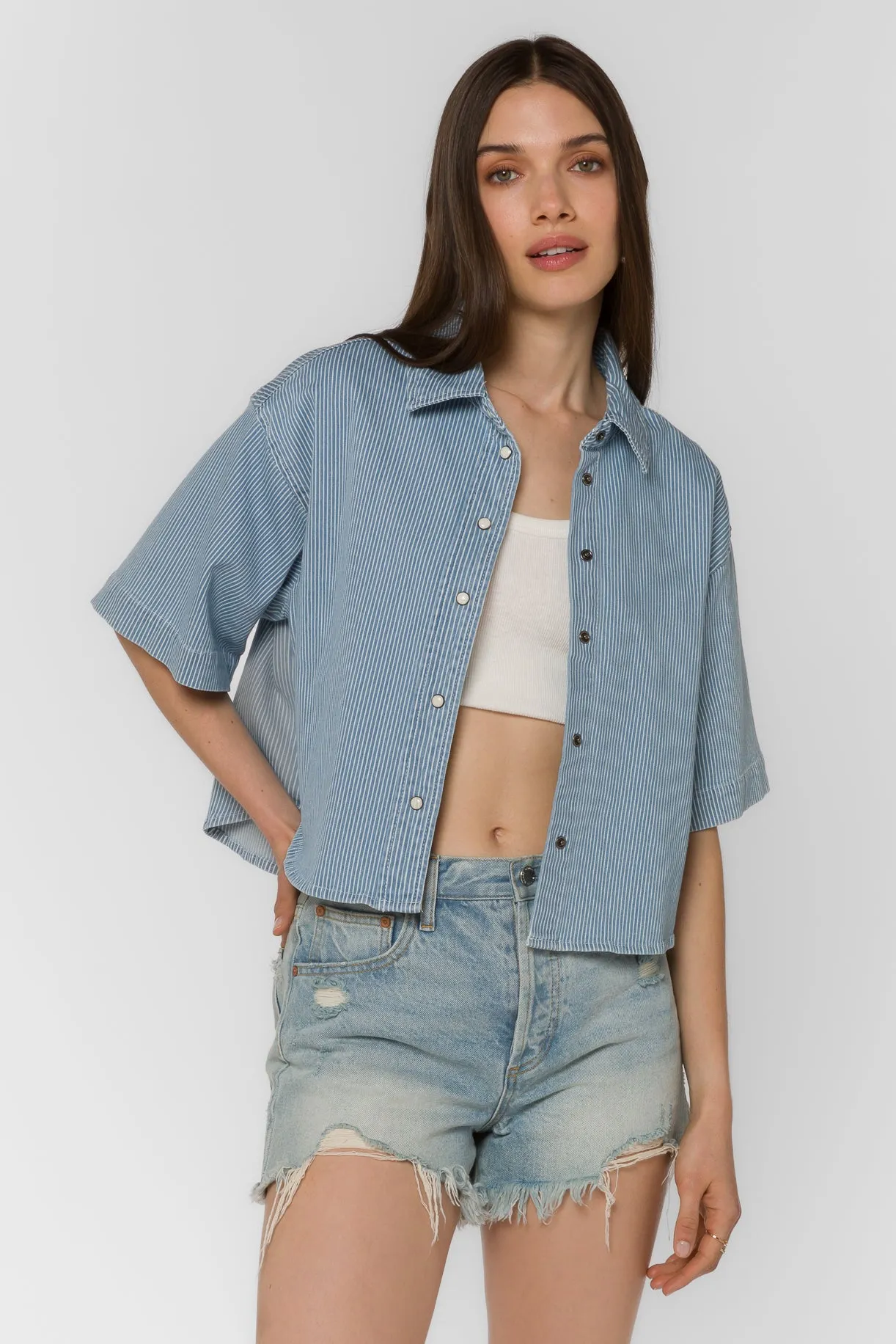 Salem Blue Rivera Stripe Shirt sold by Velvet Heart