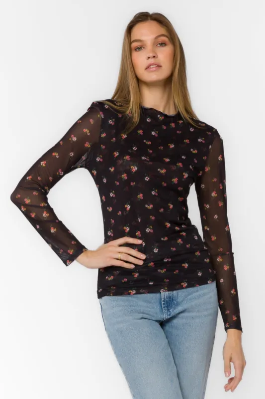 Devone Black Ditsy Floral Top sold by Velvet Heart
