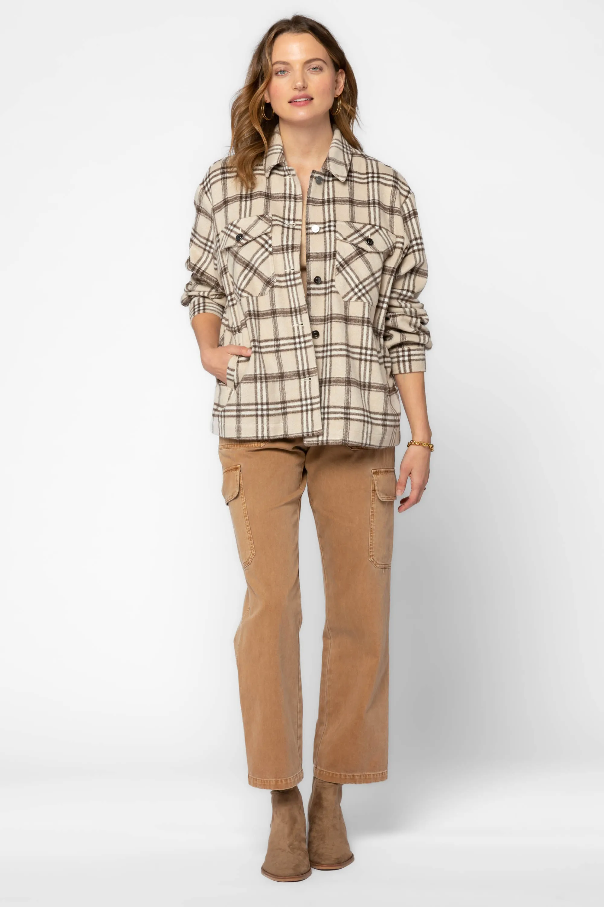 Nola Camel Plaid Shacket sold by Velvet Heart product image thumbnail 2