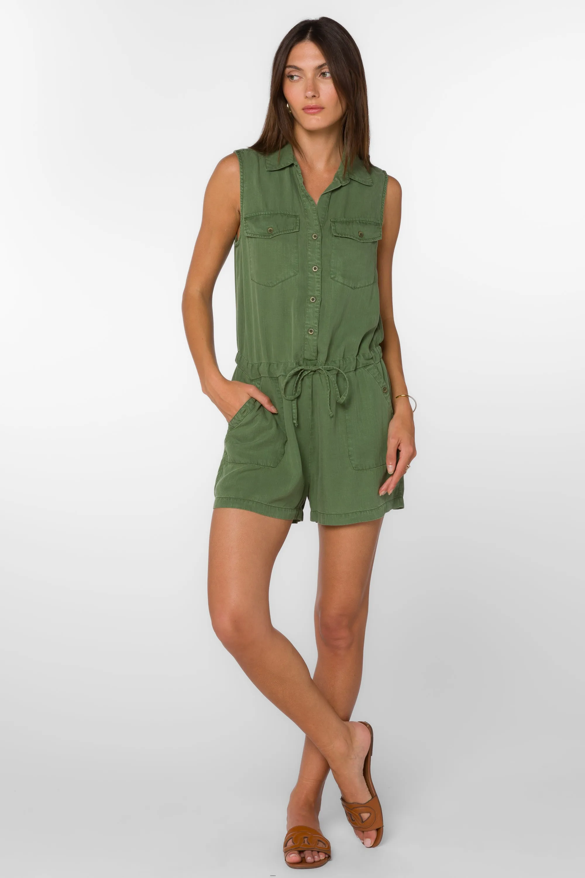 Esma Artichoke Green Romper sold by Velvet Heart