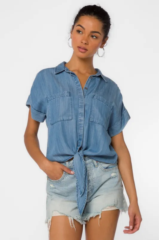Zuria Blue Chambray Top sold by Velvet Heart