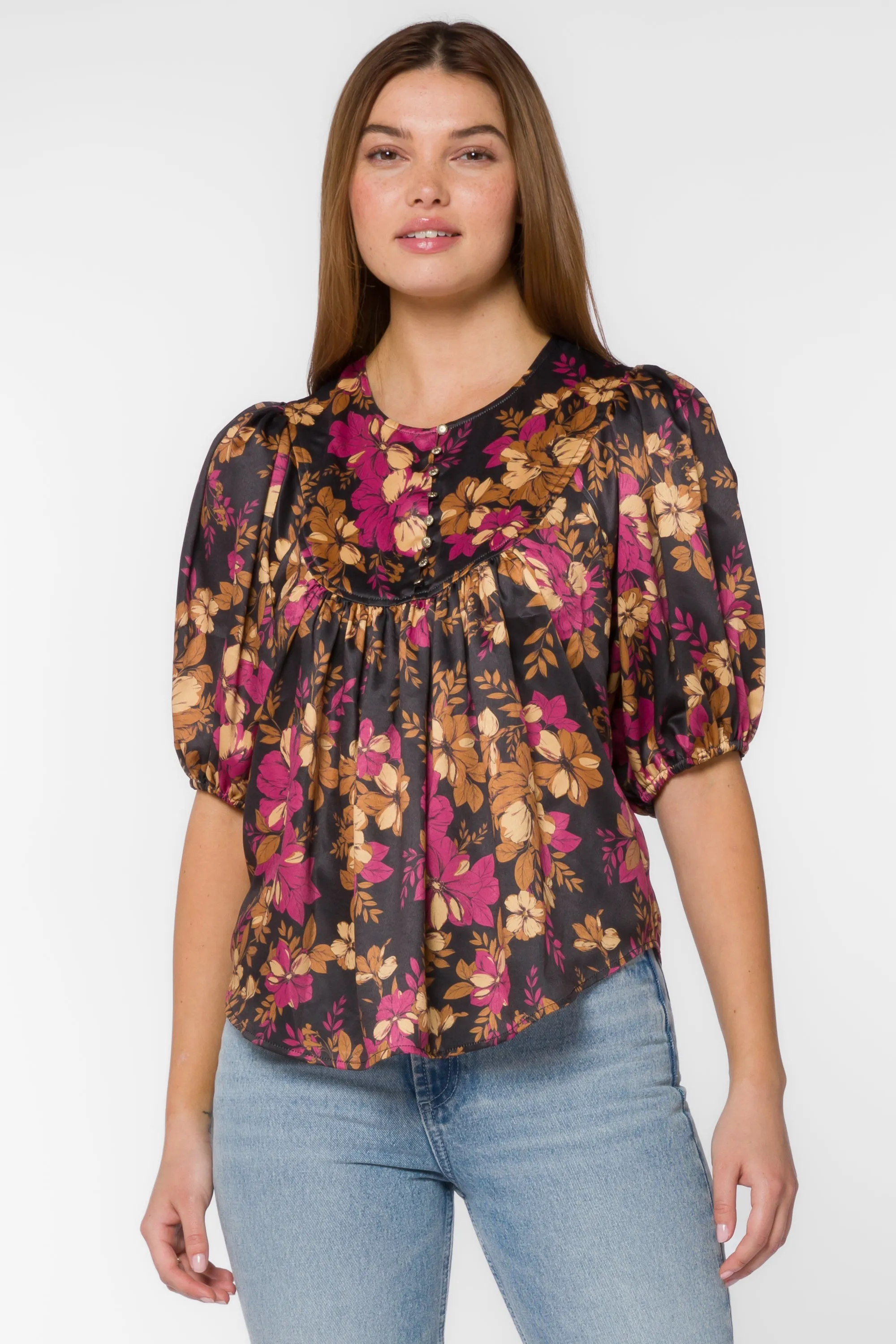 Soleil Gold Floral Blouse sold by Velvet Heart
