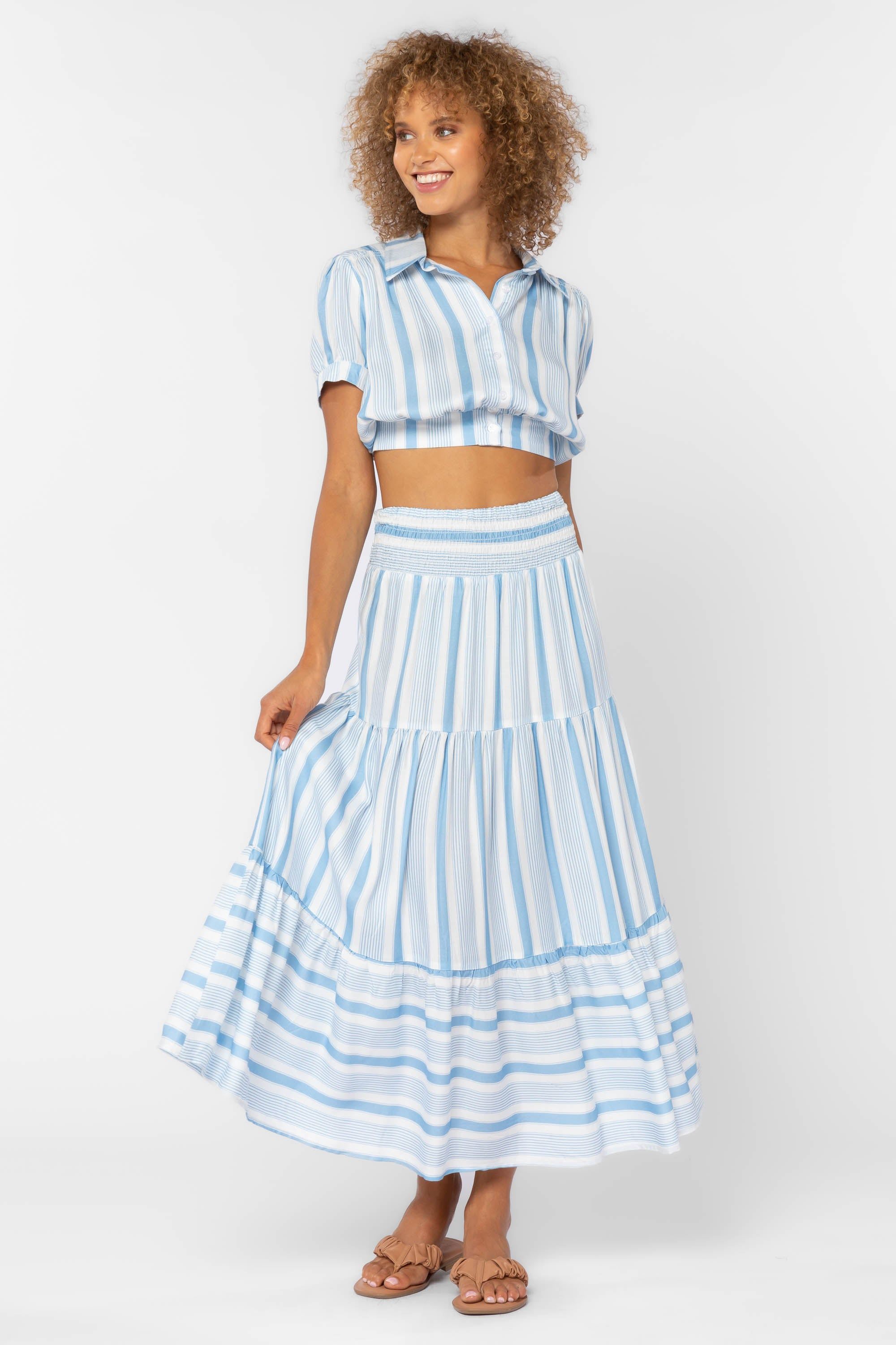 Irene Blue Stripe Skirt sold by Velvet Heart