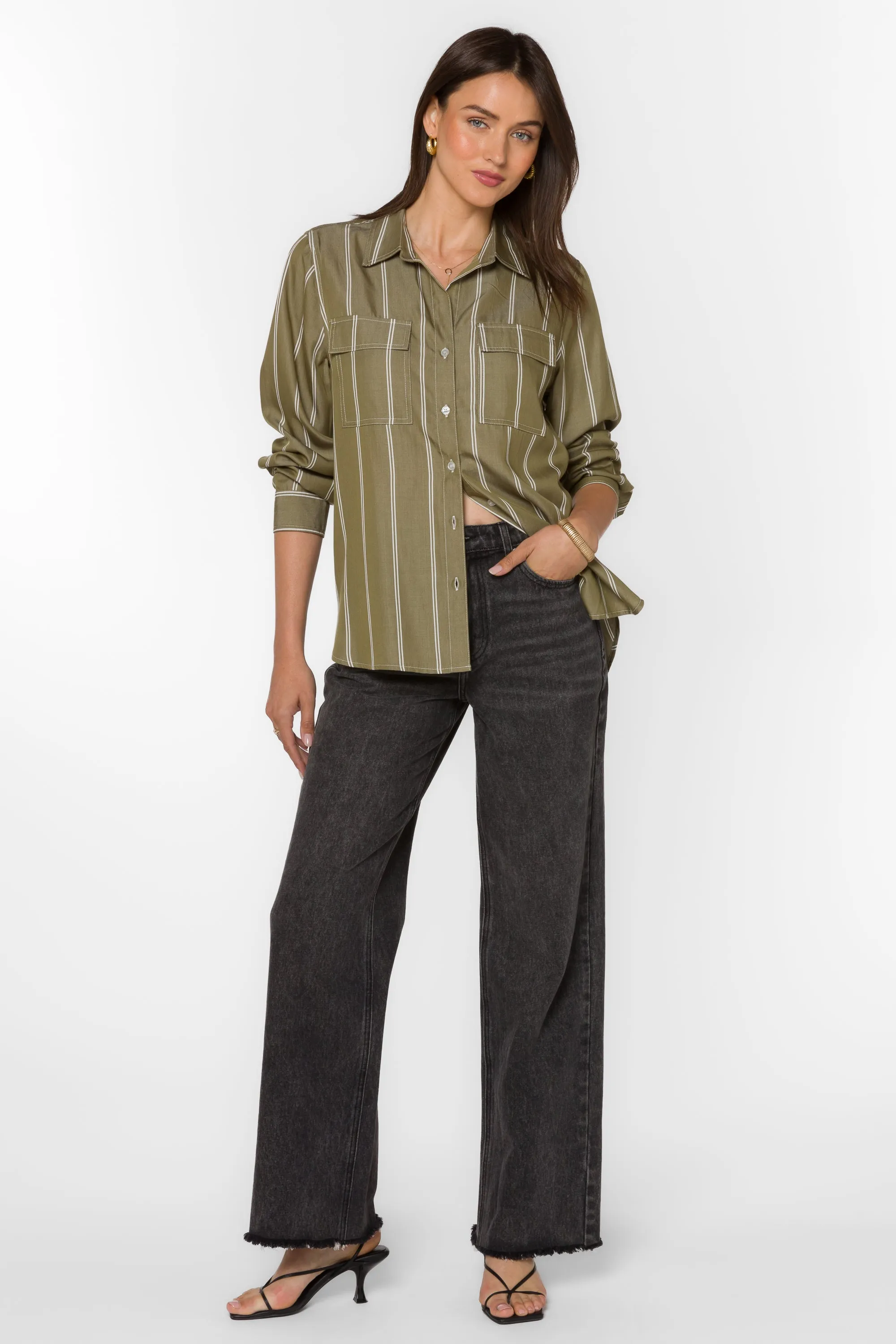 Talma Pesto Green Stripe Shirt sold by Velvet Heart product image thumbnail 2