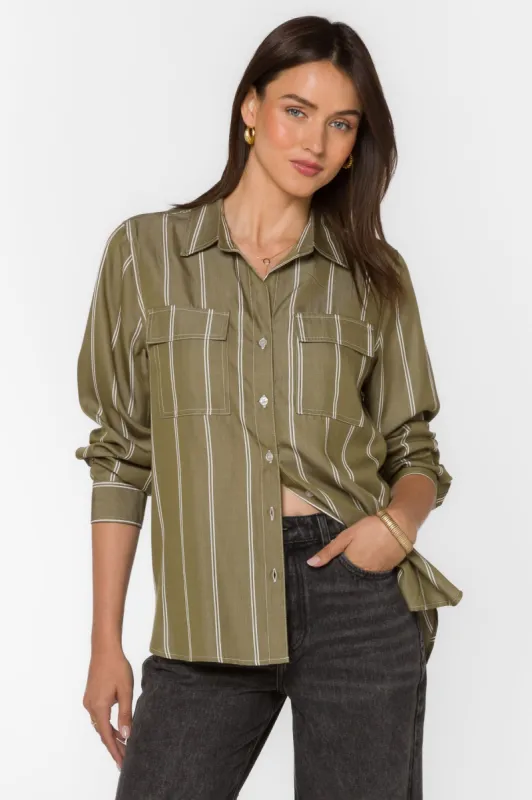 Talma Pesto Green Stripe Shirt sold by Velvet Heart