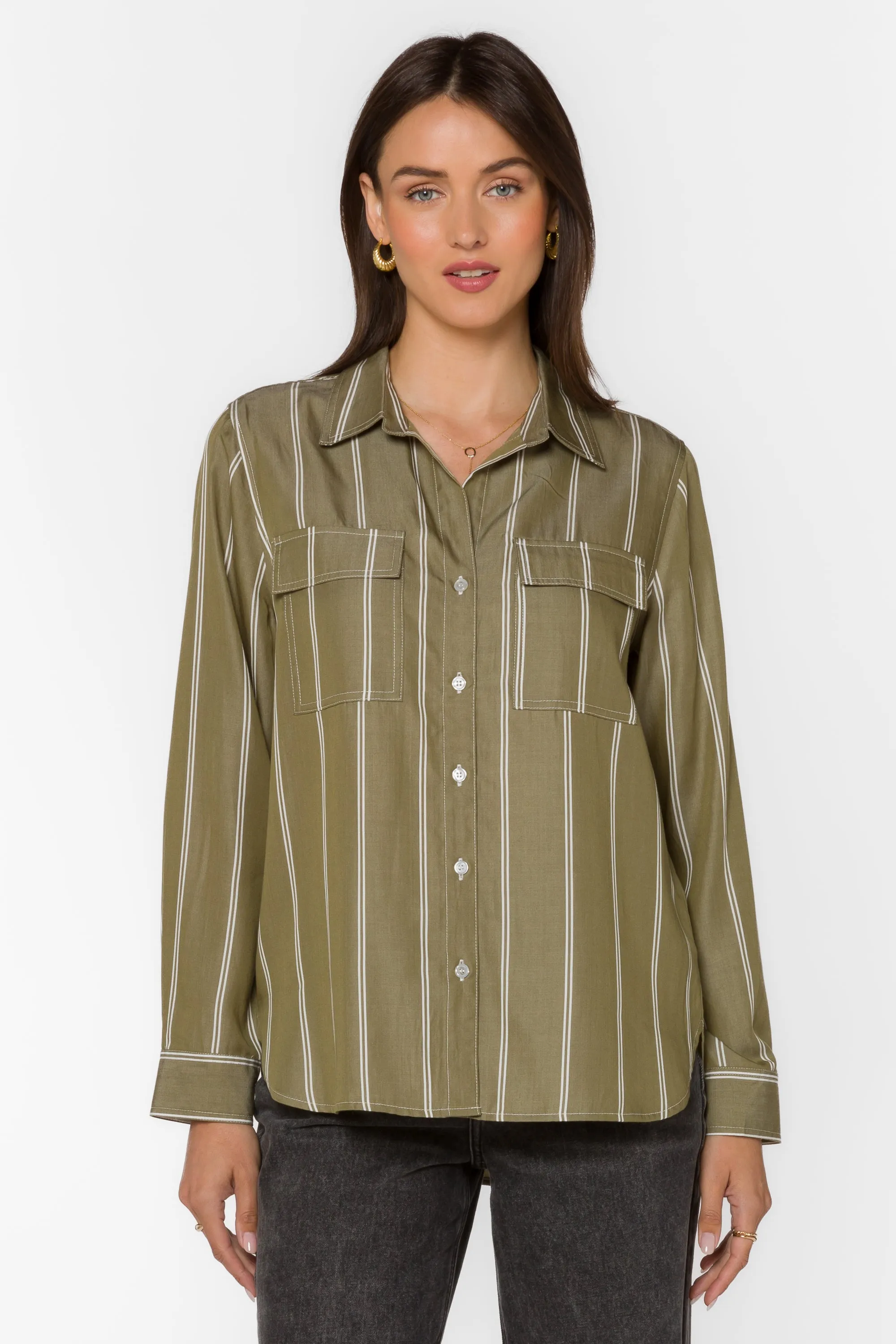 Talma Pesto Green Stripe Shirt sold by Velvet Heart product image thumbnail 3