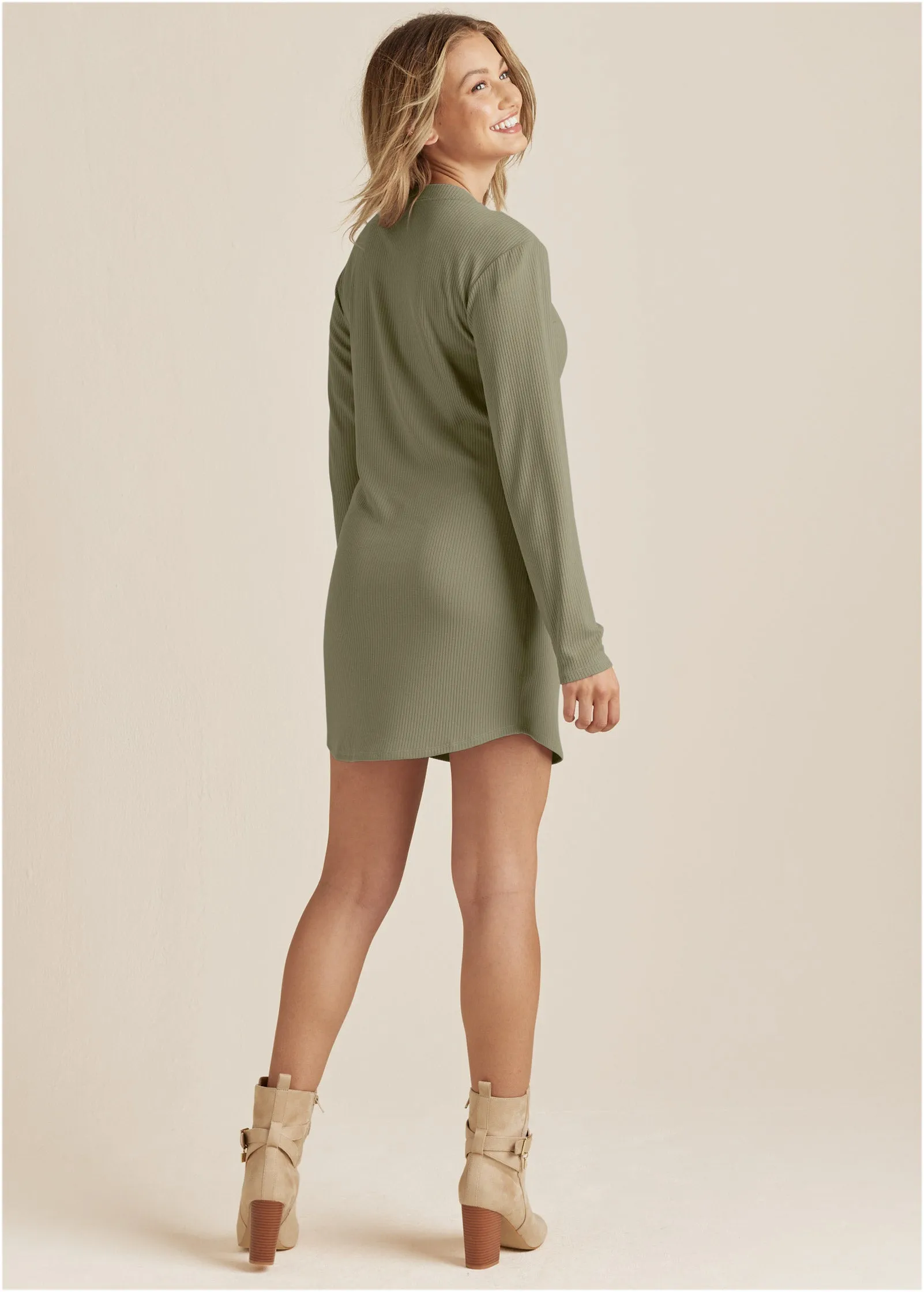 Ribbed T-Shirt Dress - Olive sold by VENUS product image thumbnail 3