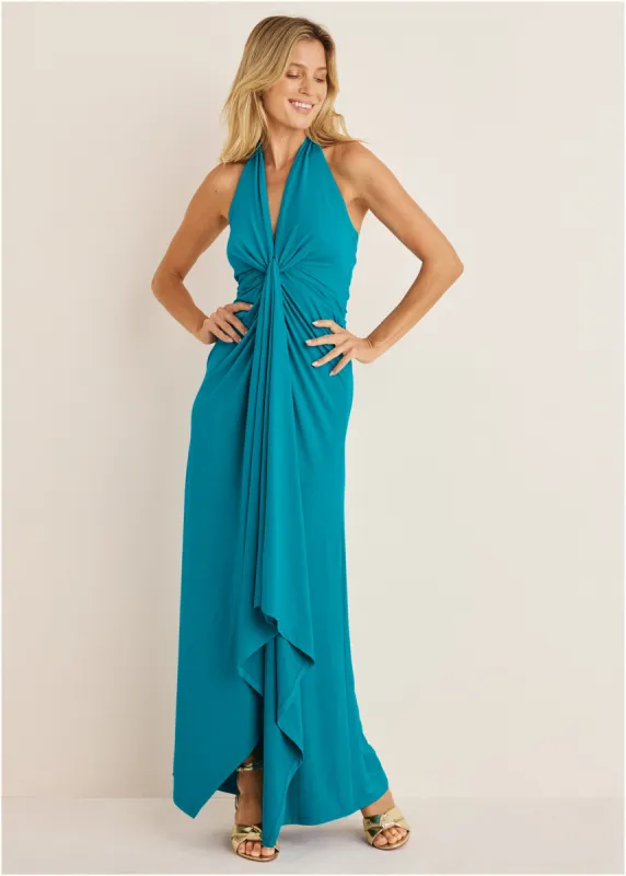Plunging Knot Maxi Dress - Teal sold by VENUS
