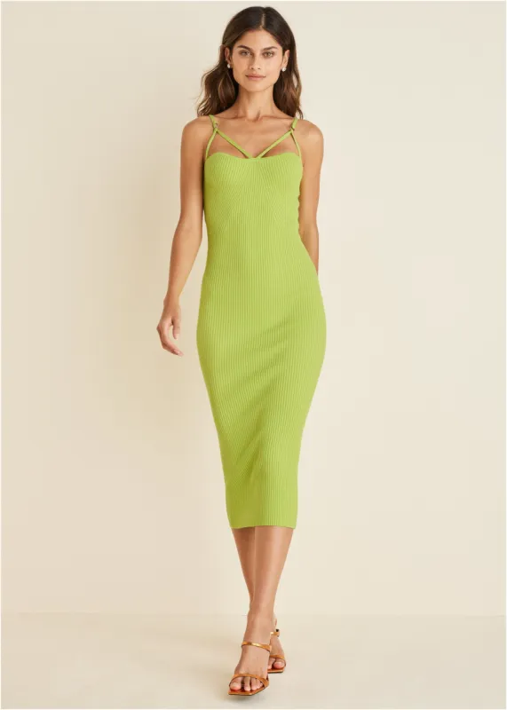 Knit Strappy Midi Dress - Lime sold by VENUS