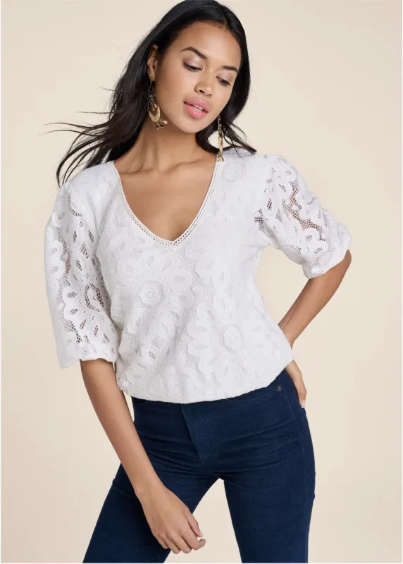 Lace Tie-Back Top - Off White sold by VENUS