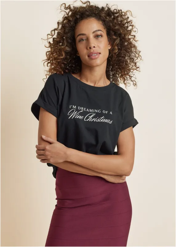 Wine Christmas Graphic Tee - Black sold by VENUS