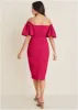 Fluted Satin Midi Dress - Dark Pink sold by VENUS