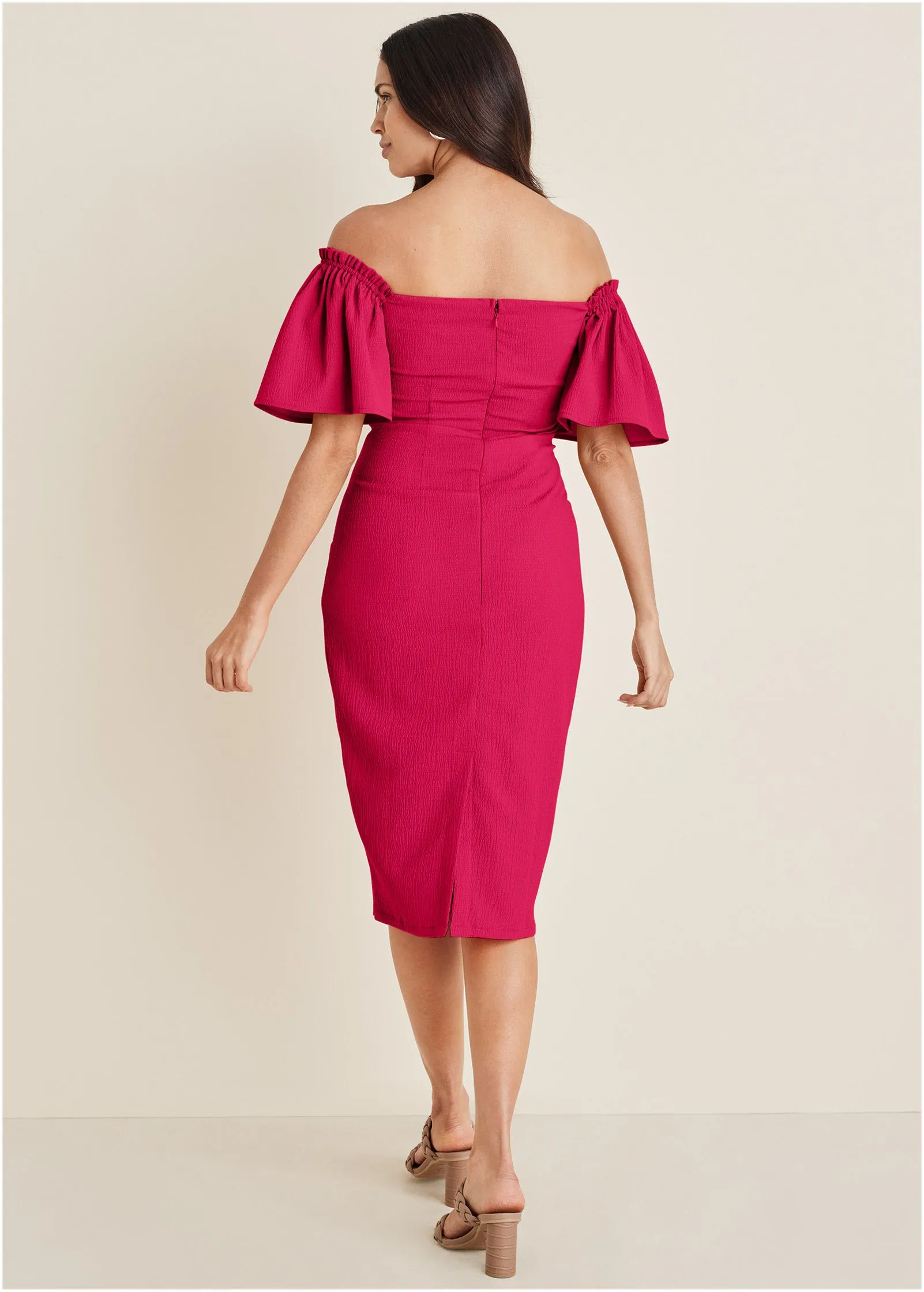 Fluted Satin Midi Dress - Dark Pink sold by VENUS product image thumbnail 2