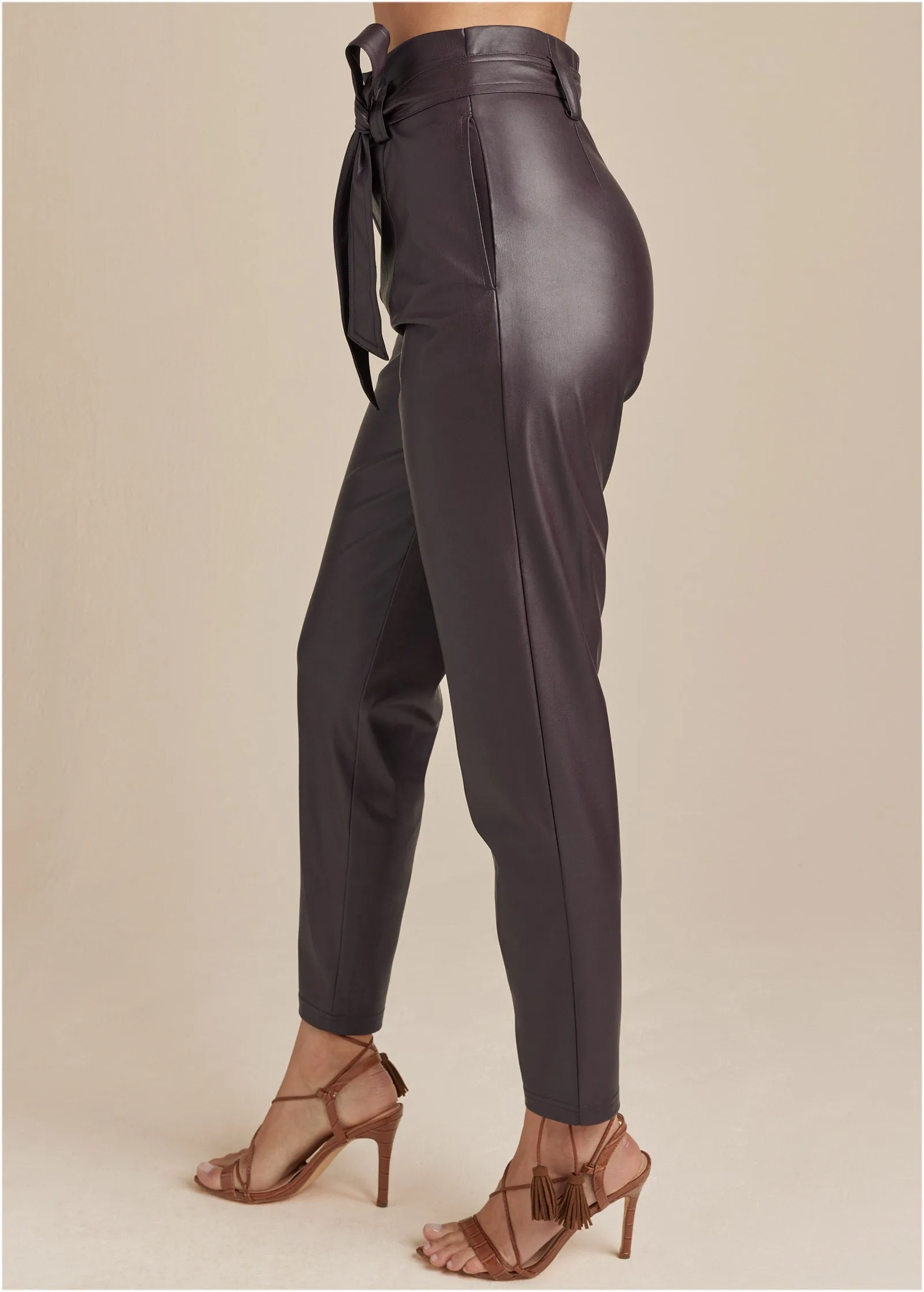 Belted Faux-Leather Pants - Dark Brown sold by VENUS product image thumbnail 3