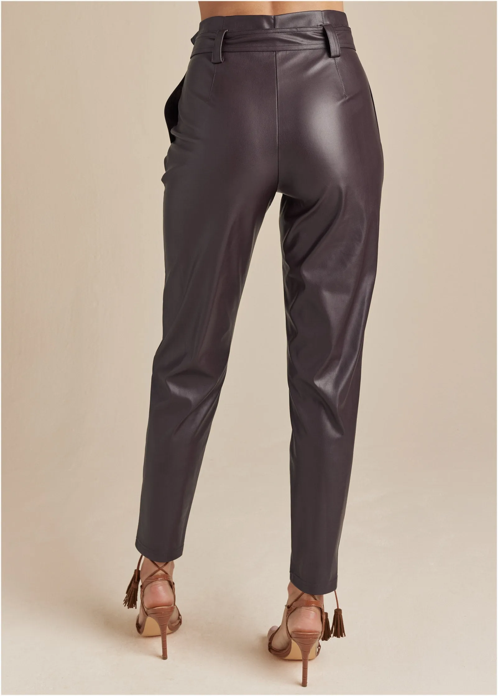 Belted Faux-Leather Pants - Dark Brown sold by VENUS product image thumbnail 2