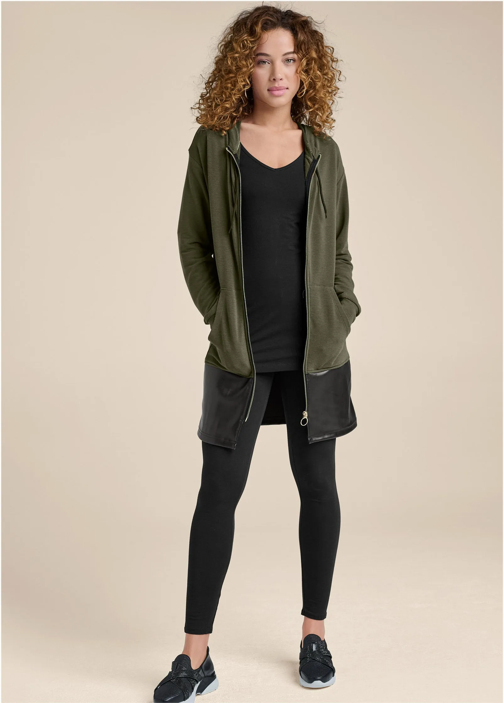 Faux-Leather Tunic Jacket - Olive & Black sold by VENUS product image thumbnail 2