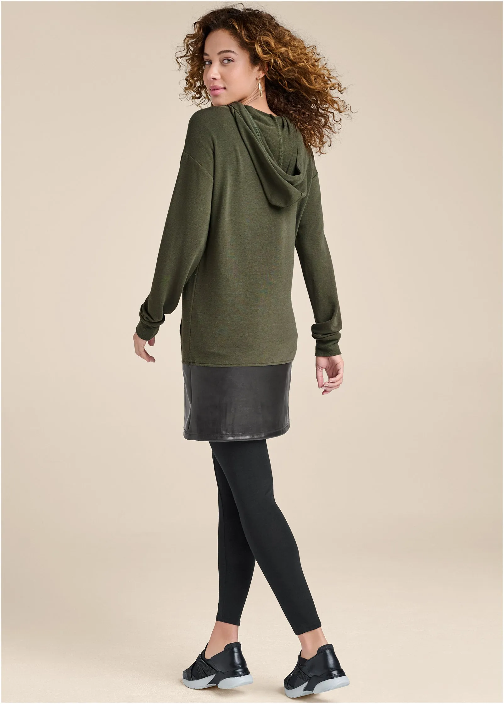 Faux-Leather Tunic Jacket - Olive & Black sold by VENUS product image thumbnail 3