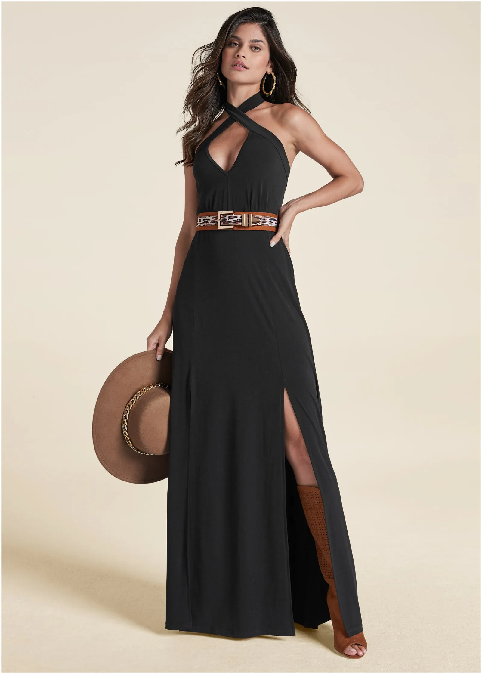 Cross Neck Halter Dress - Black sold by VENUS