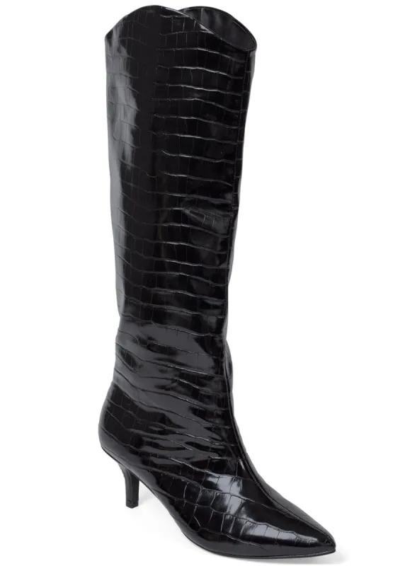 Faux Croc Boots - Black sold by VENUS