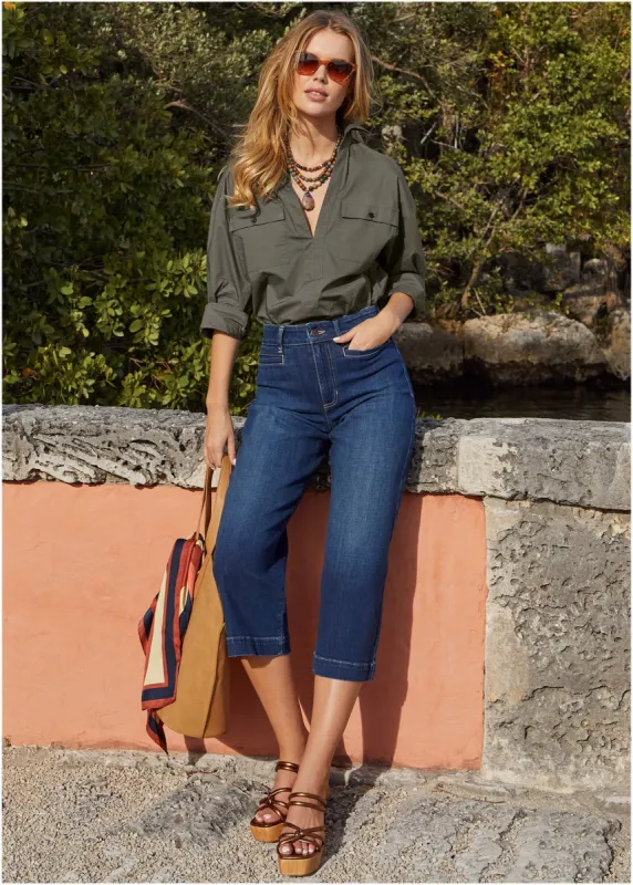 Sophia Wide Leg Crop Jeans - Dark Wash sold by VENUS