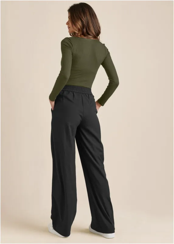 Ribbed Henley Top - Olive sold by VENUS