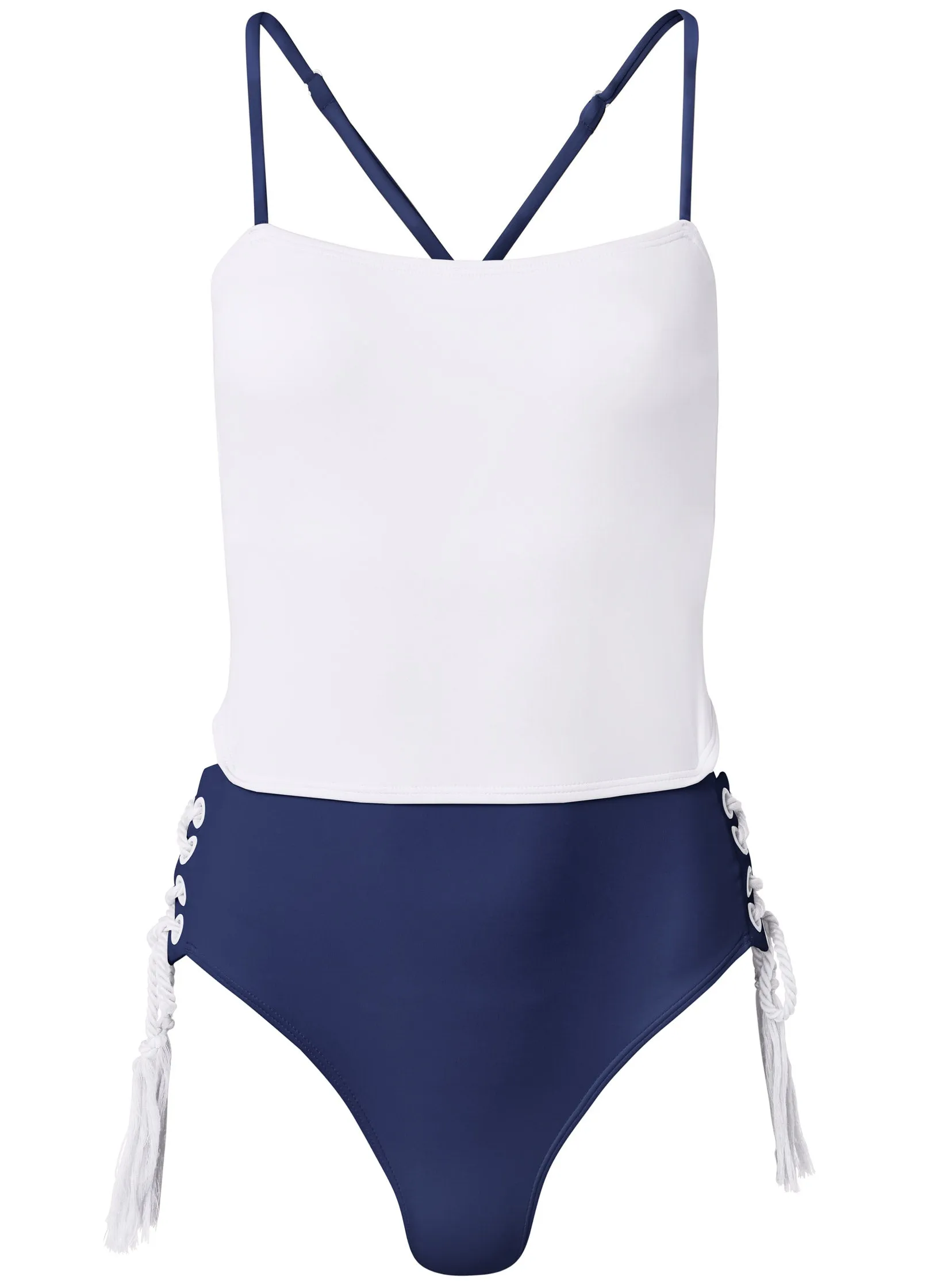 Bandeau Rope Trim One-Piece - Navy Blue & White sold by VENUS product image thumbnail 5