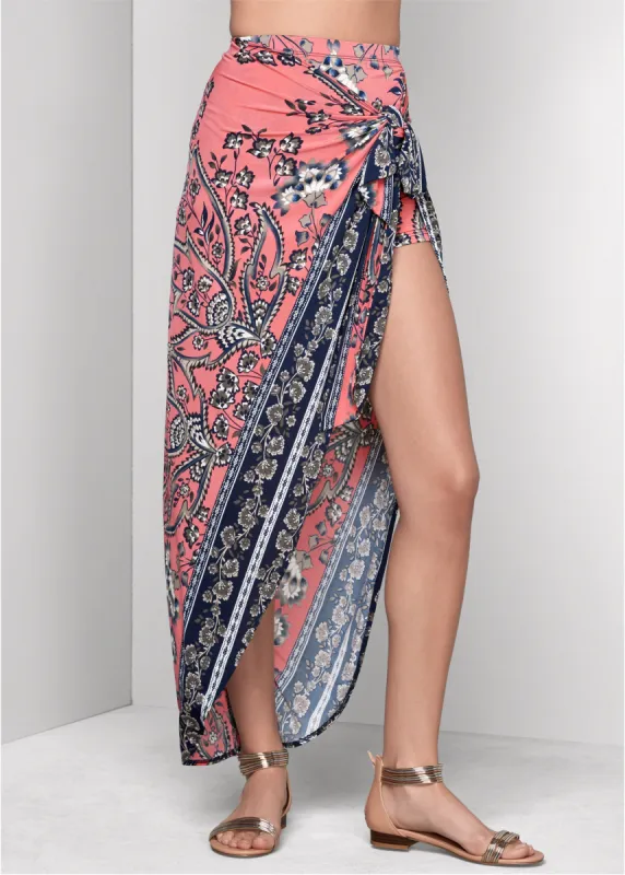 Print Wrap Skirt - Coral Multi sold by VENUS