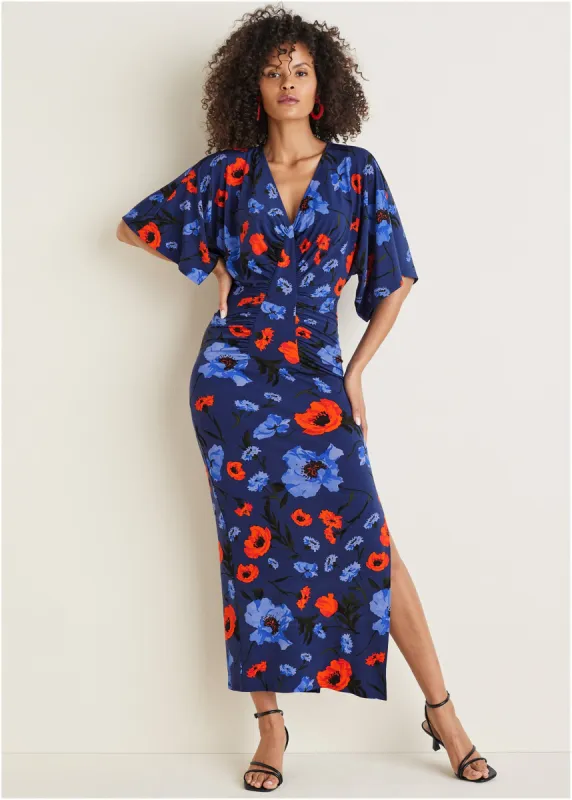 Drape Sleeve Maxi Dress - Forest Floral Iris sold by VENUS