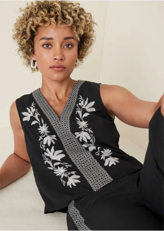 Embroidered Floral Tank - Black sold by VENUS