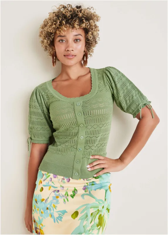 Pointelle cardigan - Basil sold by VENUS