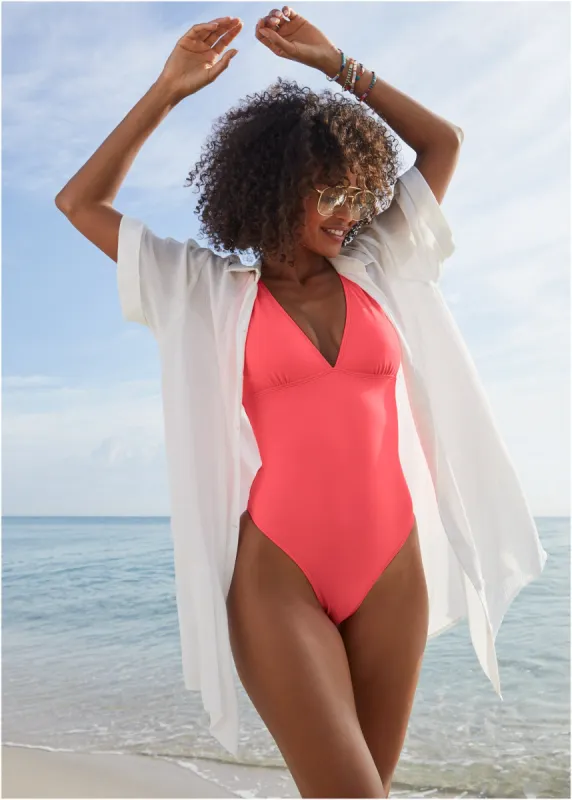Gauze Button-Up Cover-Up - White sold by VENUS
