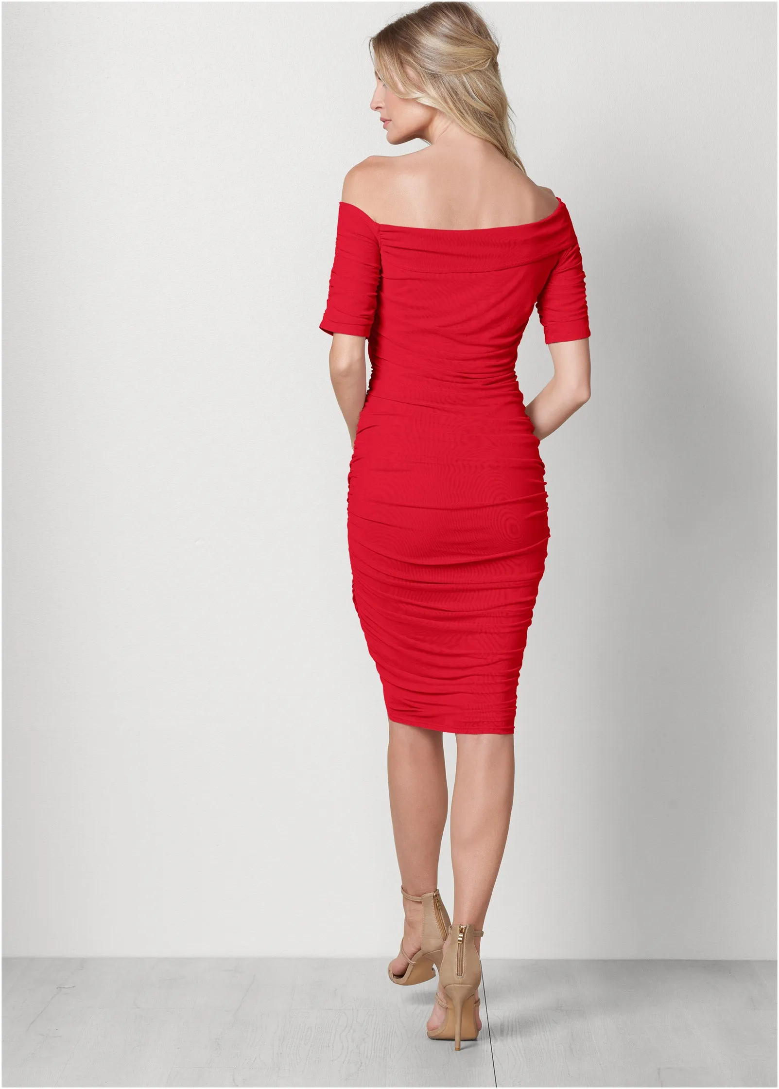 Ruched Mesh Bodycon Dress - Red sold by VENUS product image thumbnail 2