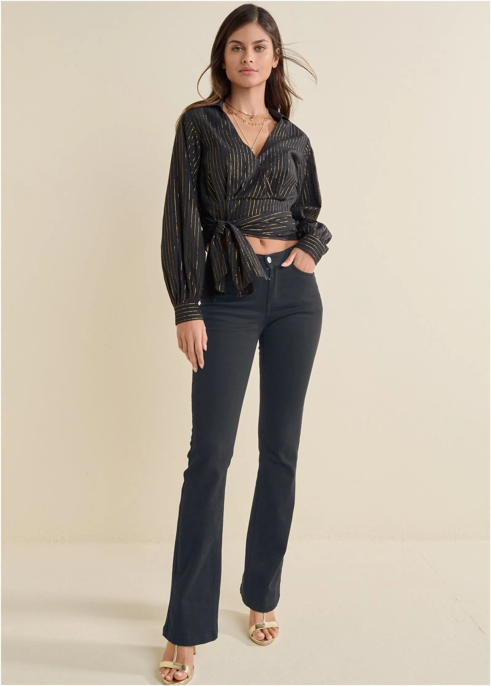 Sash-Tie Wrap Blouse - Black sold by VENUS product image thumbnail 2