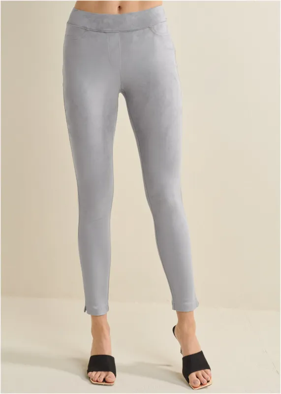 Pull On Faux Suede Skinny Pants - Grey sold by VENUS