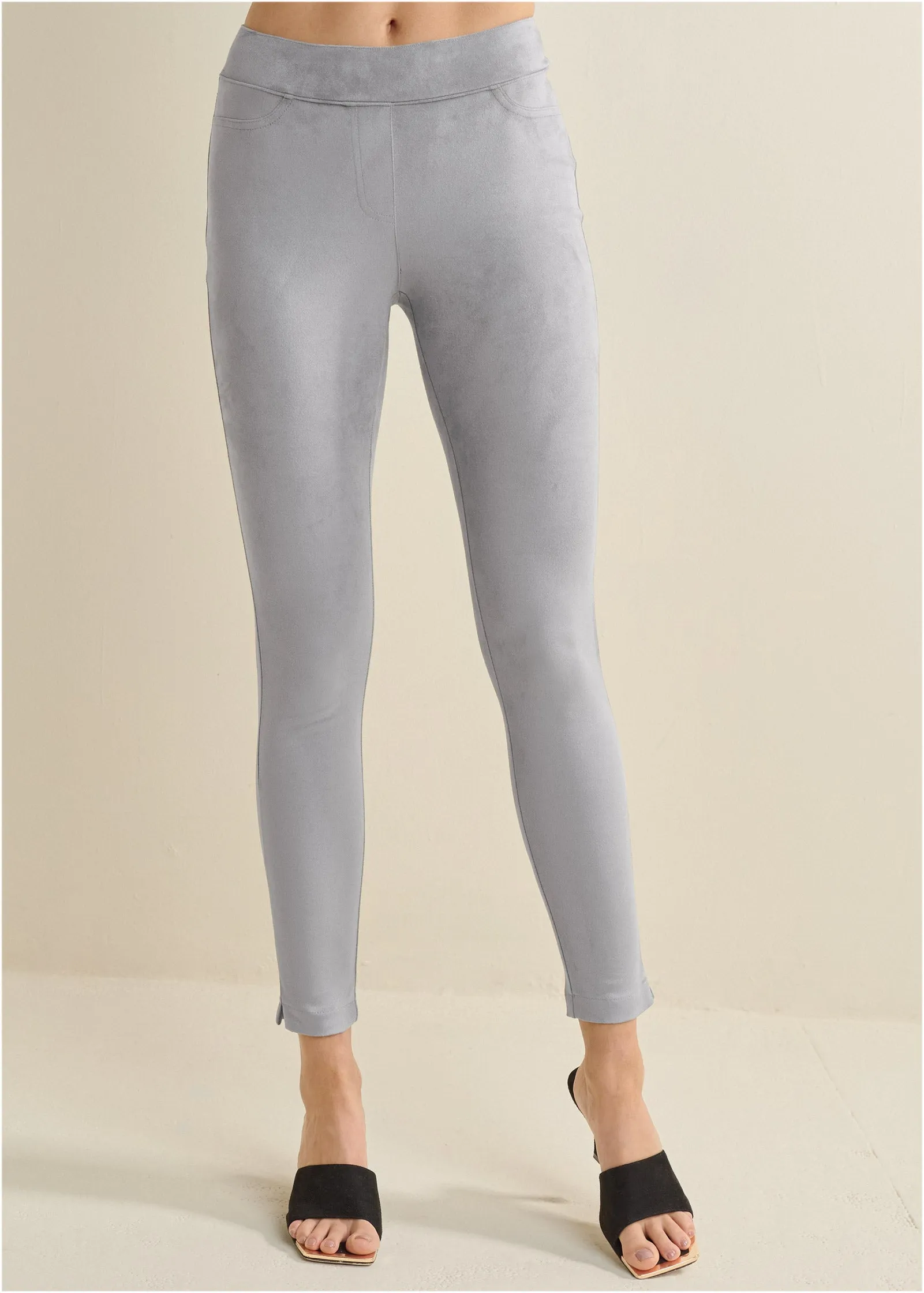Pull On Faux Suede Skinny Pants - Grey sold by VENUS