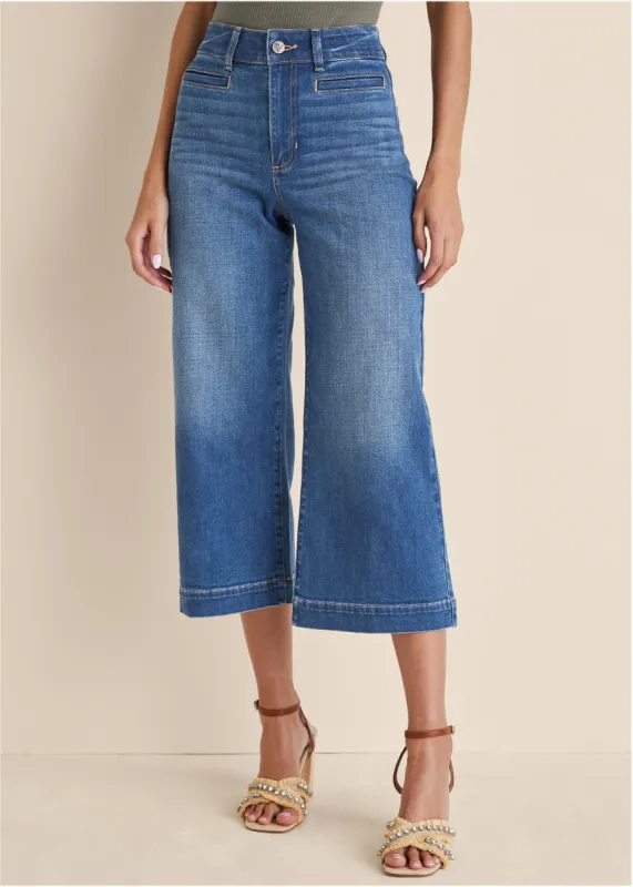 Sophia Wide Leg Crop Jeans - Medium Wash sold by VENUS