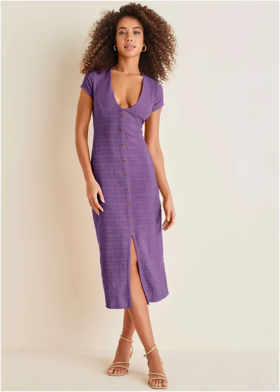 Linen Midi Dress - Purple sold by VENUS
