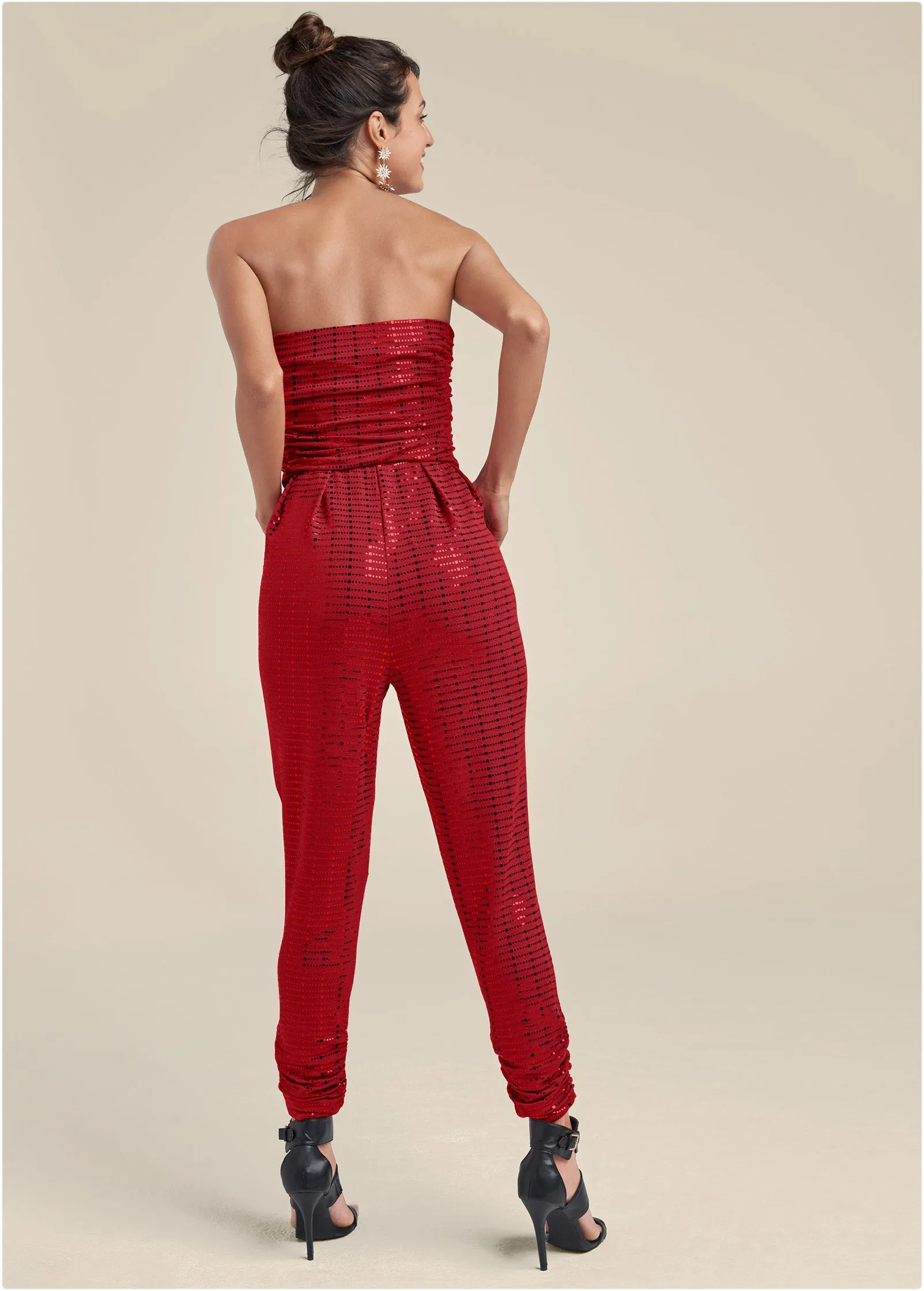 Ruched Sequin Jumpsuit - Red sold by VENUS product image thumbnail 2