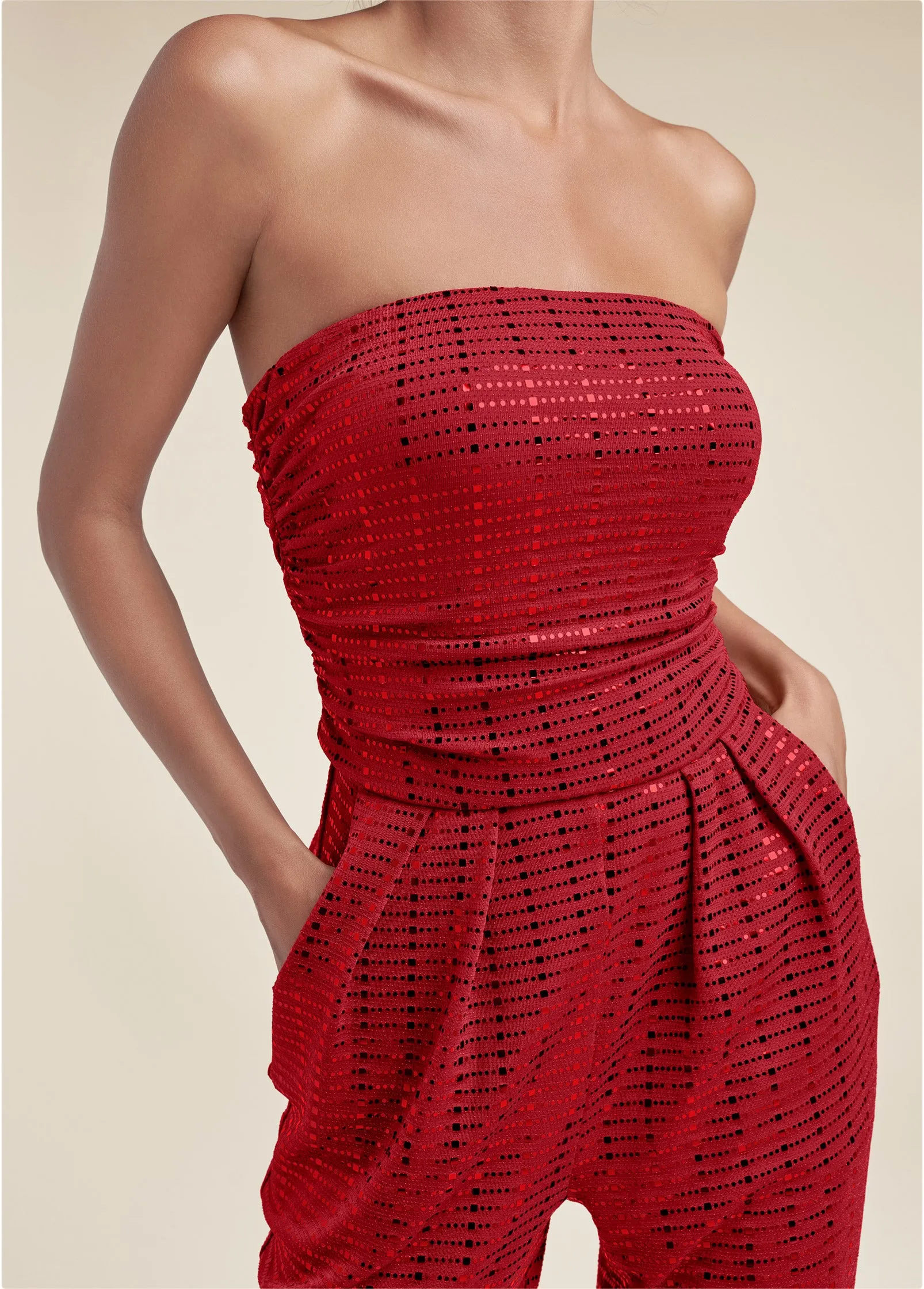 Ruched Sequin Jumpsuit - Red sold by VENUS product image thumbnail 3