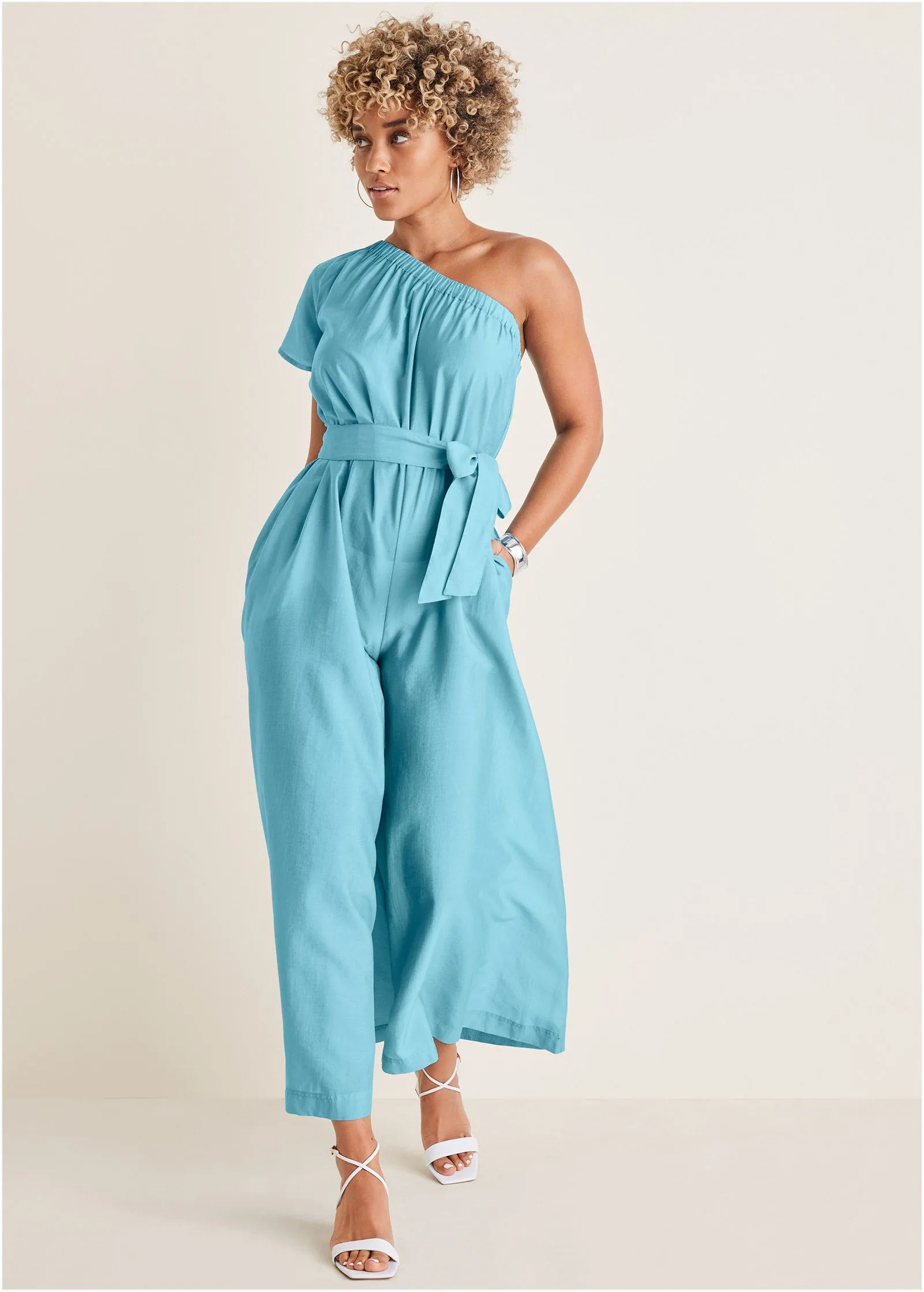 One Shoulder Jumpsuit - Blue sold by VENUS